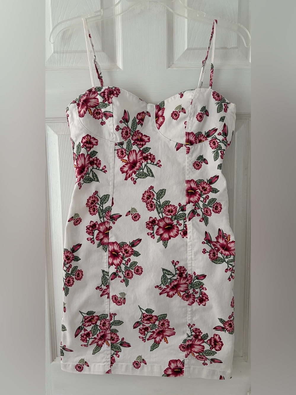 Divided White Floral Bustier Dress with Pink Blooms